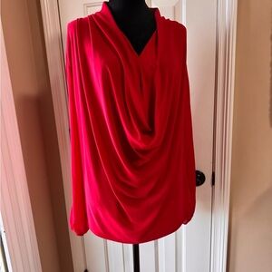 Beige by eci - Elegant Red Drape Women's Top with Slit Long Sleeves size large